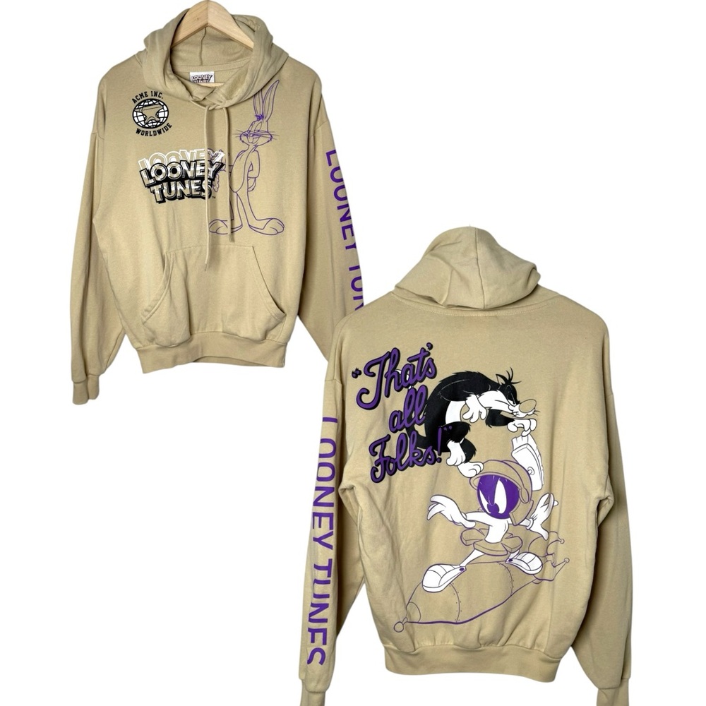 Looney Tunes acme Martin‎ the Martian Tan Hoodie Purple Graphics medium